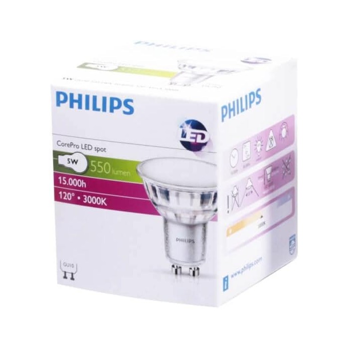 CorePro LEDspot GU10 LED Bulb | 550lm | 3000K Warm Light | 120°