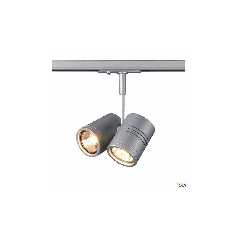 Bima 2, spot per binario monofase ad alta tensione, biemissione, silver grey Bima 2, spot per binario monofase ad alta tensione, biemissione, silver grey