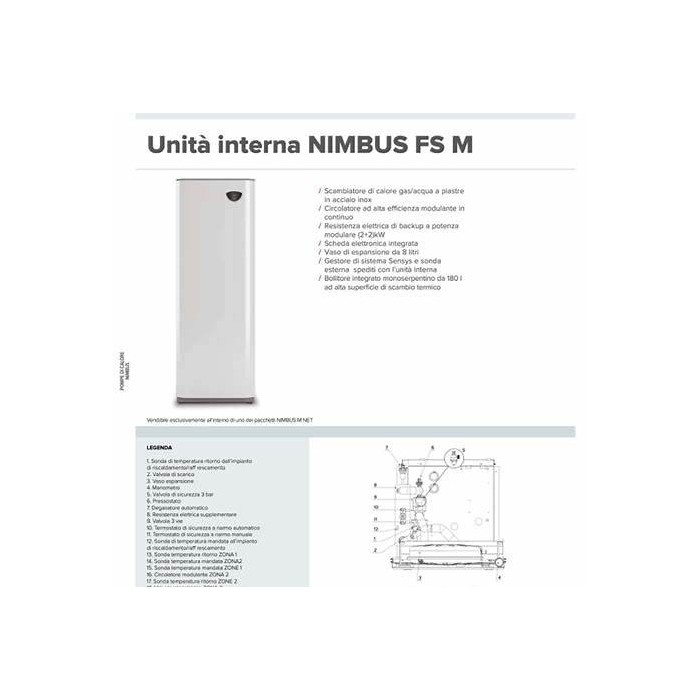 Nimbus fs m r32 unita' interna con accumulo da 180lt compatibile con unita' esterna nimbus 35/50/80