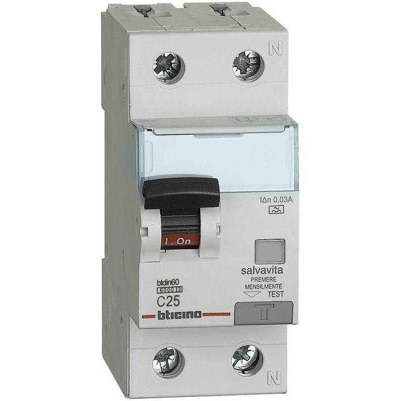 Interruttore magnetotermico differenziale btdin60 1p+n tipo a - in. 25a - idn. 0.03a Interruttore magnetotermico differenziale btdin60 1p+n tipo a - in. 25a - idn. 0.03a