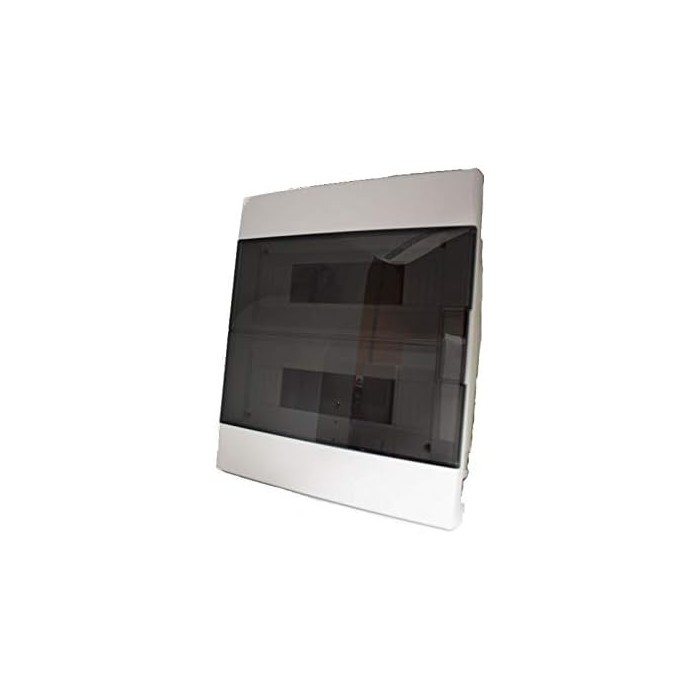 Centralino in abs da incasso in ral9003, con porta trasprente fumè, grado di portezione ip40, 24 moduli din disposti su 2 file