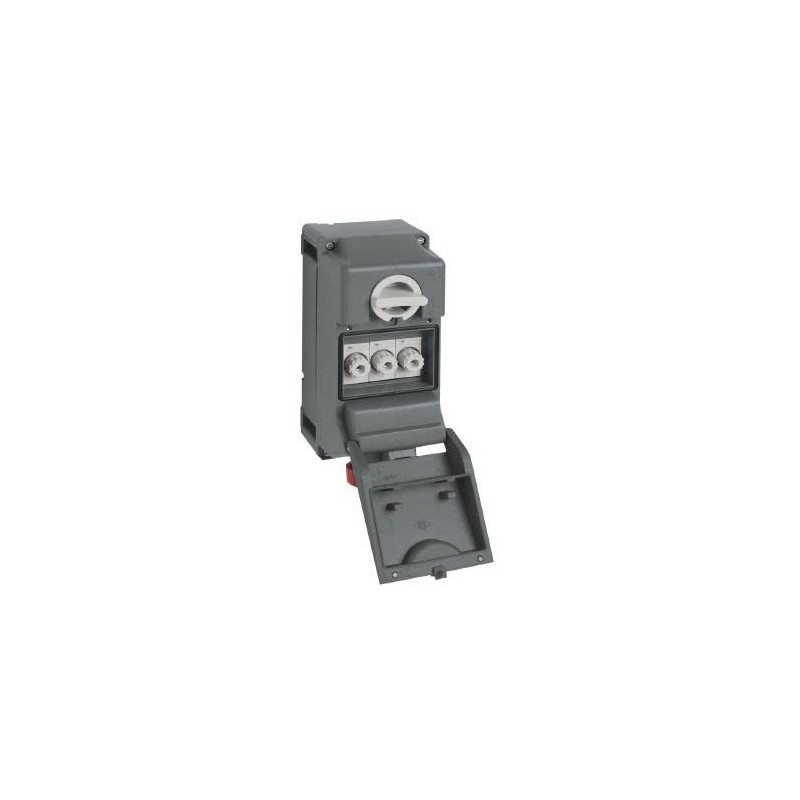 Socket with interlock switch, TM series, 3 poles + PE, 6 h (red), 16 A, 380 ÷ 415 V, E16 fuse holder, with basic box Socket with interlock switch, TM series, 3 poles + PE, 6 h (red), 16 A, 380 ÷ 415 V, E16 fuse holder, with basic box