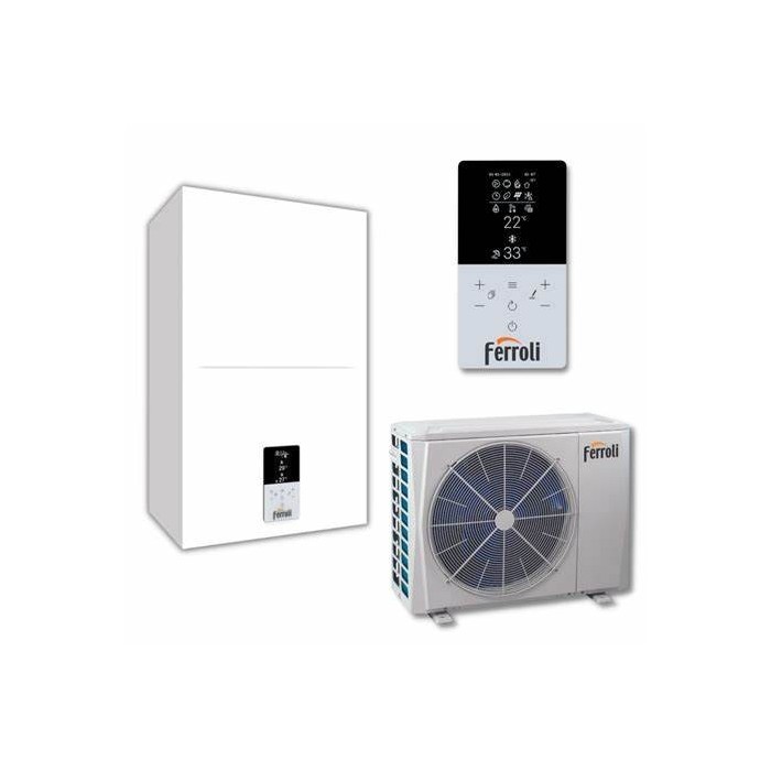 Heat pump hybrid system reversible air-water inverter ferroli omnia s 3.2 hybrid c 06 - 6 kw r-32 with control included.