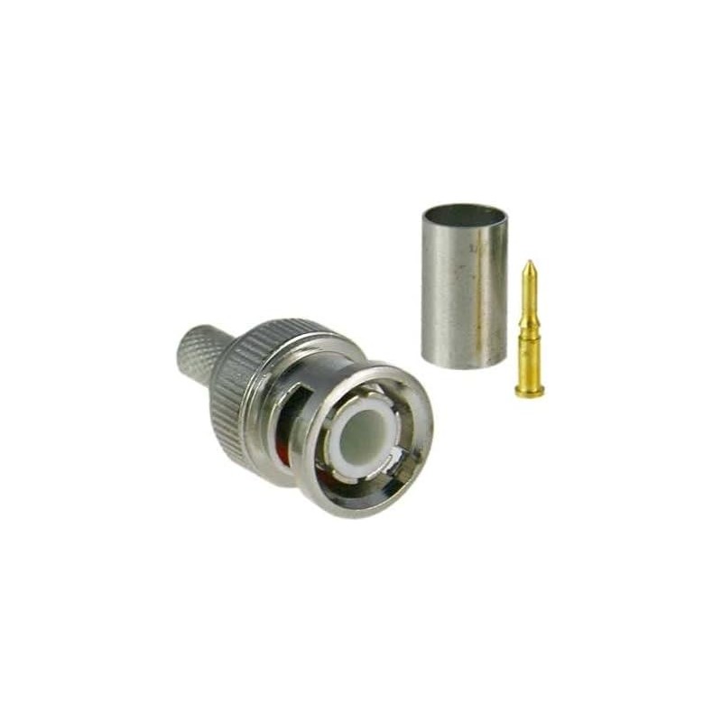 Connettore spinotto bnc maschio a crimpare per cavo coassiale rg59. Connettore spinotto bnc maschio a crimpare per cavo coassiale rg59.