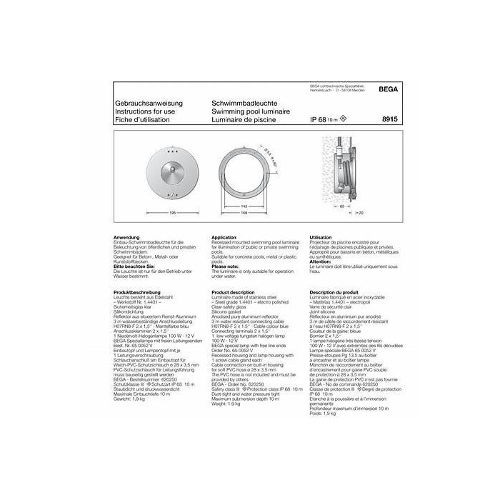 Swimming pool luminaire with integrated