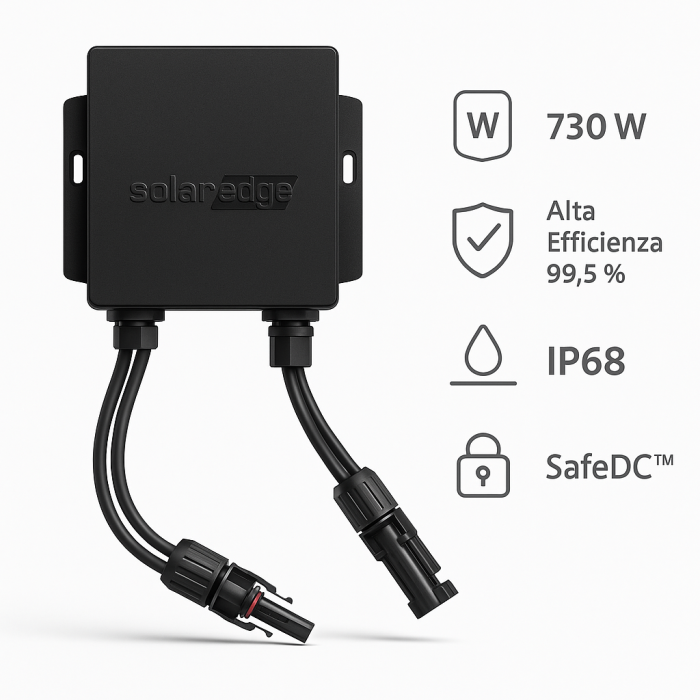 Ottimizzatore solaredge p730-4mr4mrx: efficienza 99,5%, 730w, ip68 e safedc