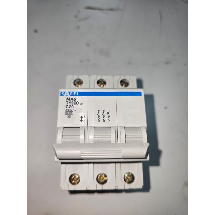 Sarel 71320 interruttore magnetotermico 3 poli c20 a 6 ka 230/400 v ac guida din serie ma6
