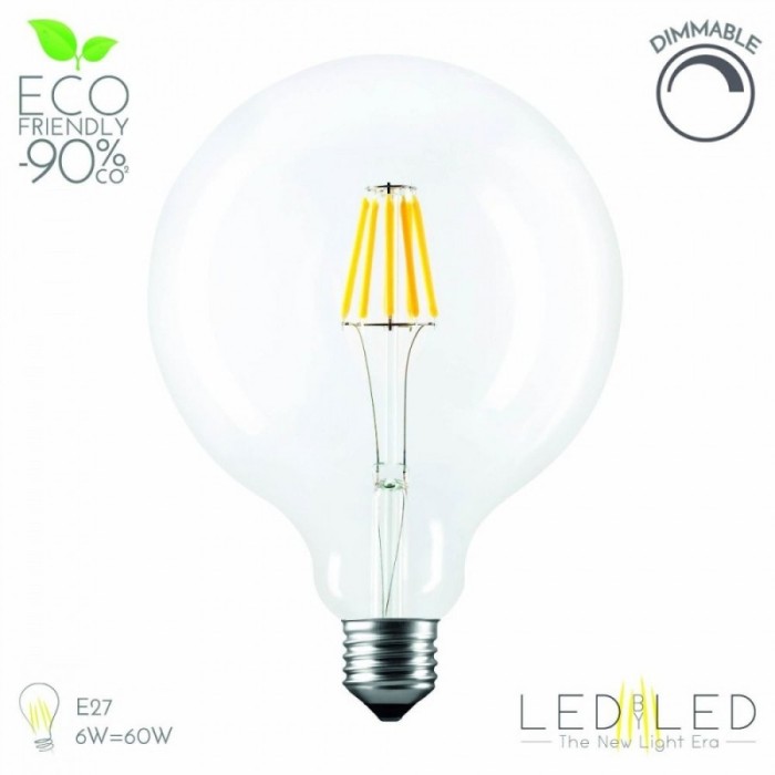 Lampadina LED Filamento E27 6W Dimmerabile 2700K Ø125 mm Bulbo