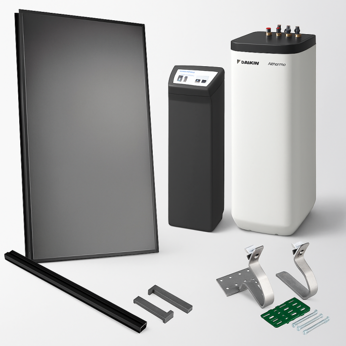 Daikin Kit Solare Termico Sopra-Tetto V26 – 2 Collettori + Bollitore 300L + Gruppo Pompaggio RPS4 + Staffe Montaggio
