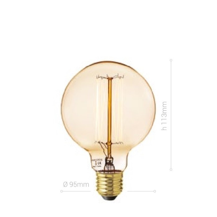 Lampadina carbon, e27, globo g95, vetro ambrato, 25w, 60 lm, colore caldo 2000k, filamento onda erticale, classe e, dimmerabile