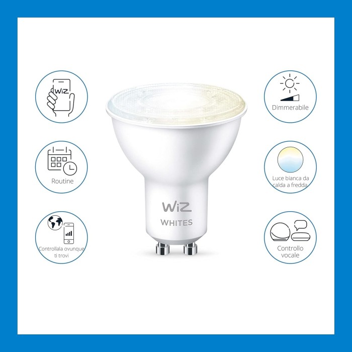 Philips WiZ 50W Dimmable WiFi GU10 Smart LED Spotlight Warm/Cold White