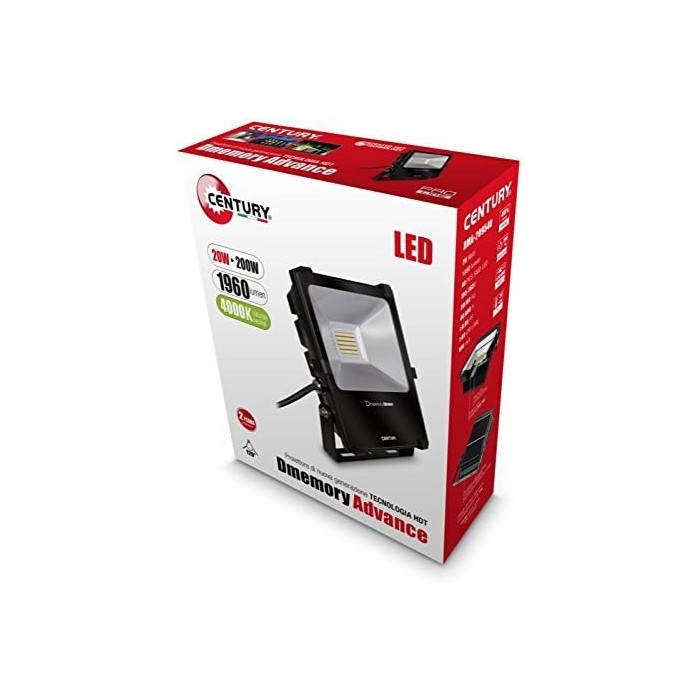Century Proiettore LED DMemory Adv. Nero - Illuminazione Potente, 20W, 4000K