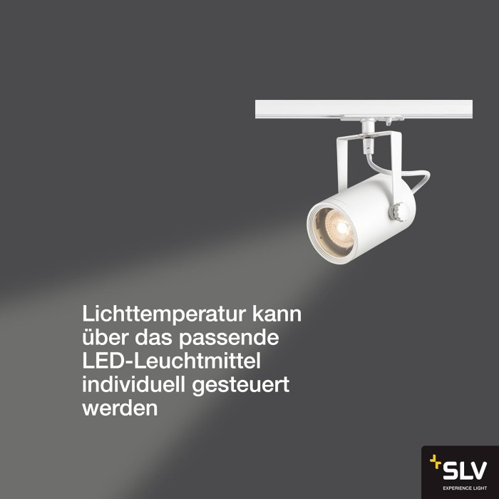 SLV Single Phase LED Euro Spot QPAR51 1 Phase 25W, Ceiling Spotlight for Track System, White Color – Interior Lighting c