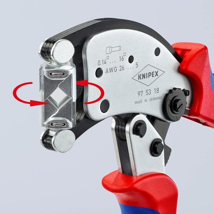 Knipex Twistor16 - Pinza per Terminali a Bussola con Regolazione Automatica e Testa di Crimpaggio Girevole