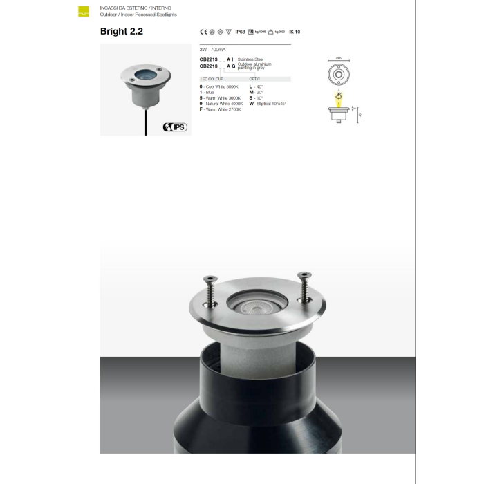 Bright 2.2 Outdoor Recessed Light - 1x3W 700mA 3000K 25° Stainless Steel Optics