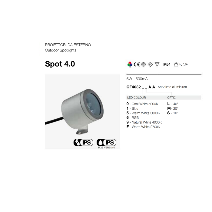 Spot 4.0 - 6W 500mA 3000K 40° Optics Aluminum