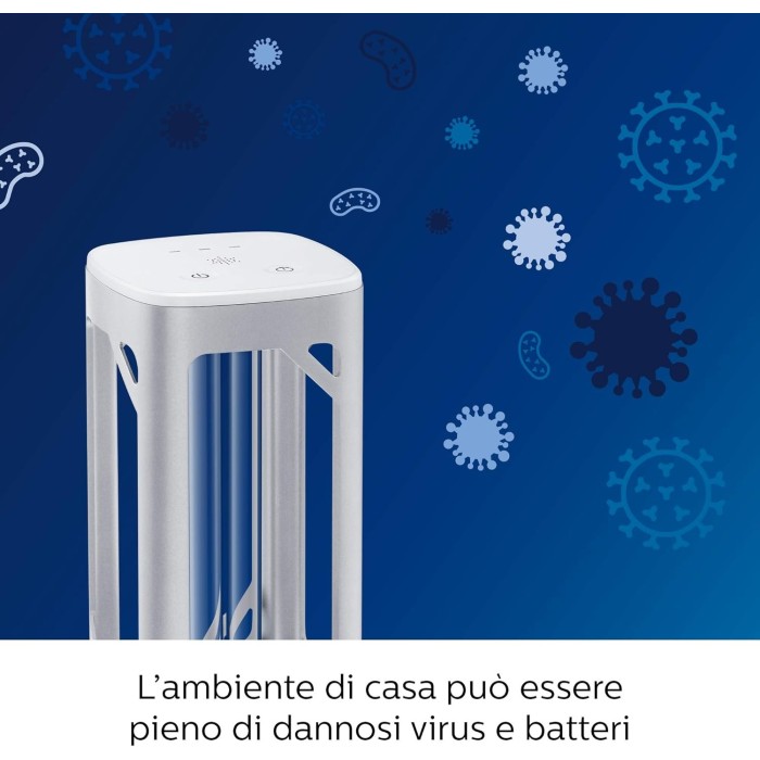 Philips UV-C Table Lamp with Motion Sensor for Room Disinfection, 24W, Integrated Timer, Aluminum