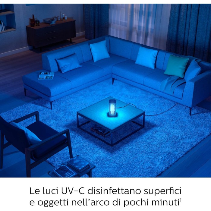 Philips UV-C Table Lamp with Motion Sensor for Room Disinfection, 24W, Integrated Timer, Aluminum