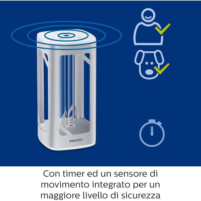 Philips UV-C Table Lamp with Motion Sensor for Room Disinfection, 24W, Integrated Timer, Aluminum