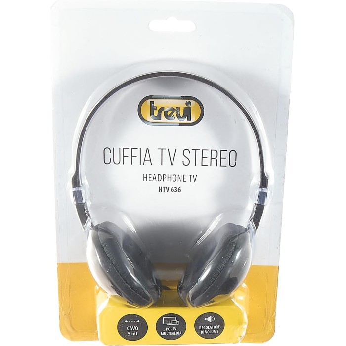 Trevi HTV 636 Stereo TV Headphones with Cable and Volume Control - Black