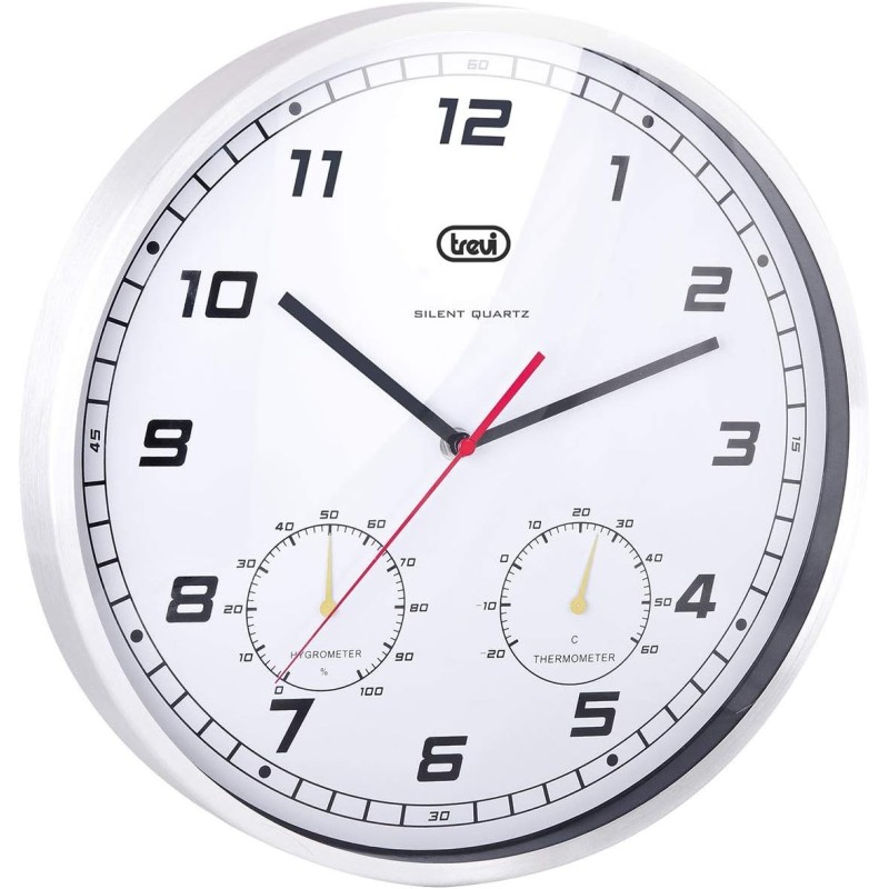 Trevi OM 3321 HT Quartz Wall Clock in Aluminum with Humidity and Temperature Indicators, Diameter 35 cm Trevi OM 3321 HT Quartz Wall Clock in Aluminum with Humidity and Temperature Indicators, Diameter 35 cm