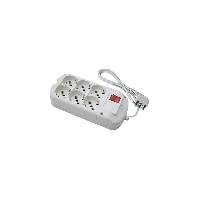 6-Place Square Multiple Socket Bivalent/Schuko with 1.5m Cable and Switch - White Color 6-Place Square Multiple Socket Bivalent/Schuko with 1.5m Cable and Switch - White Color