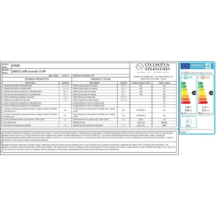 Olimpia Splendid Internal Unit - Cooling, Heating and Dehumidification