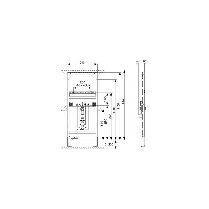 Teceprofil Modulo Lavabo – Altezza di Montaggio 1120 mm